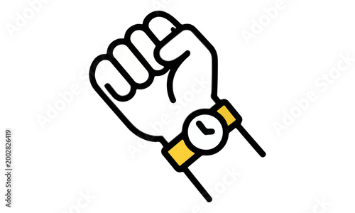 Clenched fist wearing wristwatch icon on white background