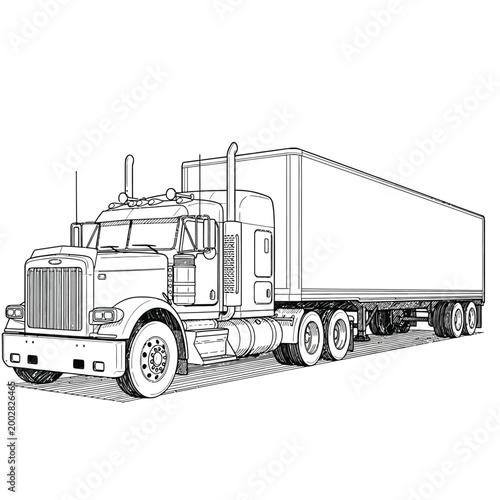 Black and white line art illustration of a semi truck trailer.