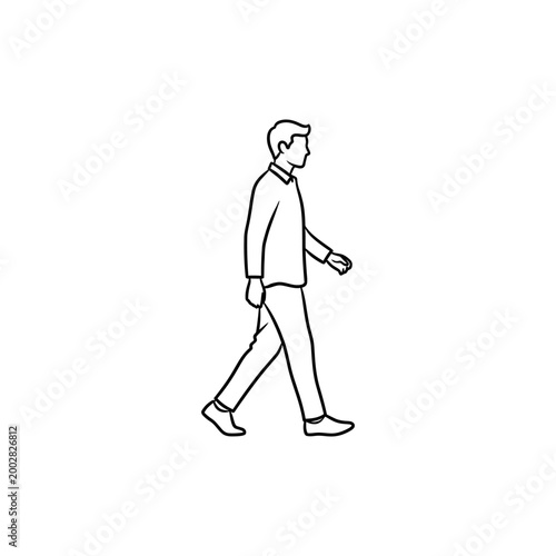 Картината върху платно Man walking casually in a minimalist line art illustration, conveying a sense of