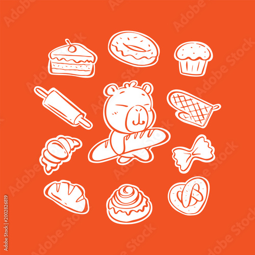 HAND DRAWING MINIMALIST BAKERY ELEMENT SET