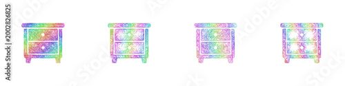Rainbow color sketch nightstand icon design set