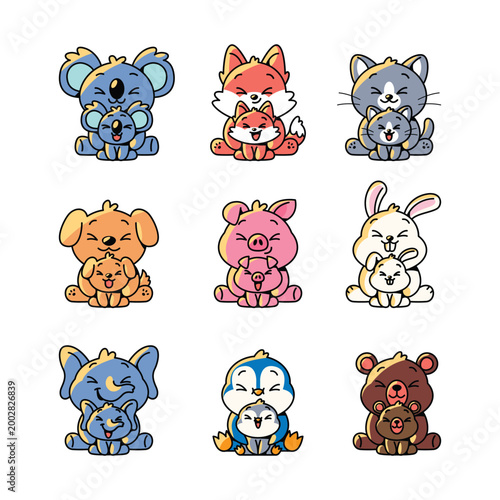 CUTE CARTOON ANIMAL FAMILY ILLUSTRATION COLLECTION SET