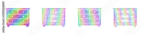 Multicolor sketch dresser icon design set