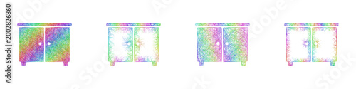 Multicolor sketch cabinet icon design set