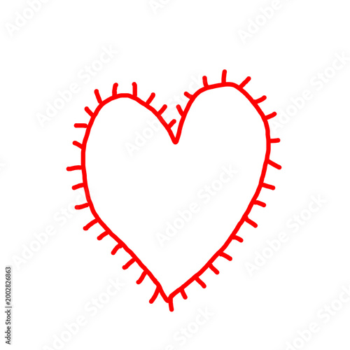 Doodle heart love. Hand drawn heart sketch icon. Red hand drawn heart love isolated on white background. Valentines Day. Vector.