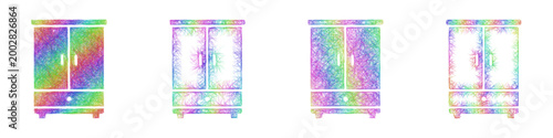 Rainbow color sketch wardrobe icon design set