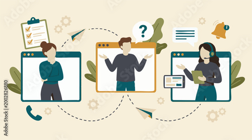 Virtual customer support and online problem-solving communication concept