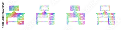 Rainbow sketch computer desk icon design set