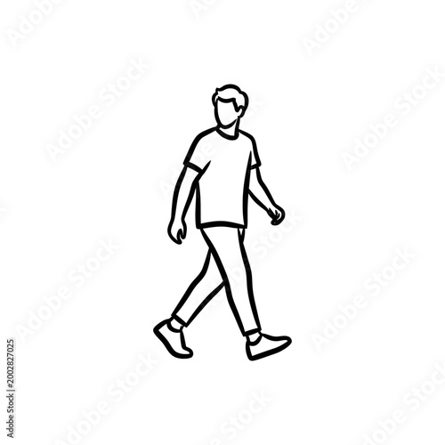Canvas Print Casual man walking in urban setting, relaxed and confident, wearing t-shirt, jea