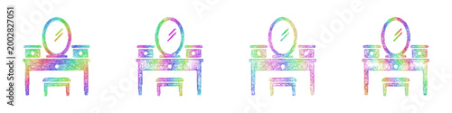 Rainbow color sketch vanity table icon design set