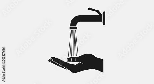 A minimalist flat vector illustration of a hand under running water from a faucet.