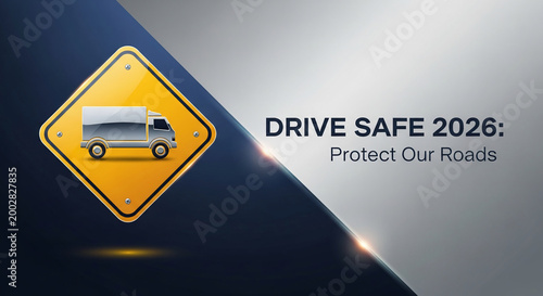 A yellow diamond road sign with a truck icon, symbolizing safe driving and road protection, perfect for awareness campaigns.