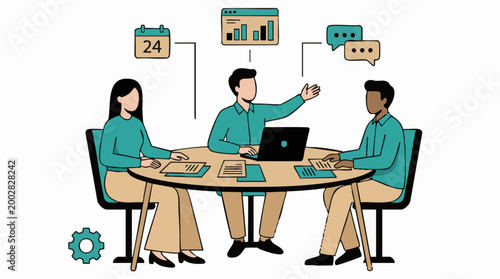 Diverse team of business professionals discussing data and planning