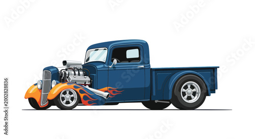 Blue Vintage Hot Rod Pickup Truck.