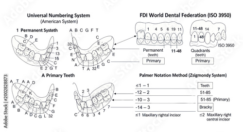 Canvas Print Dental anatomy numbering system chart.