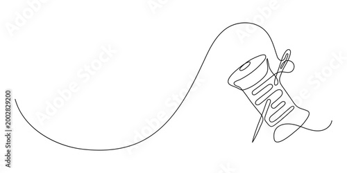 Needle and thread. Continuous line drawing.