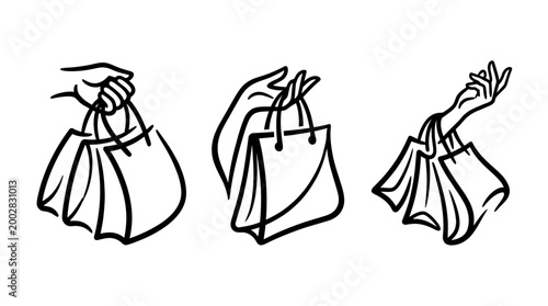 Elegant Hand Drawn Shopping Bags Representing Retail Therapy.
