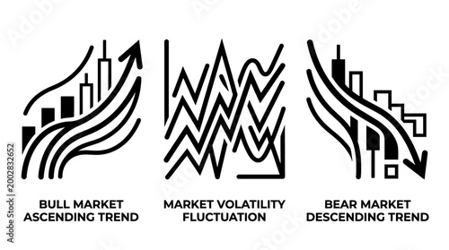 Financial Market Trends - Bull, Bear, and Volatility Illustrated.