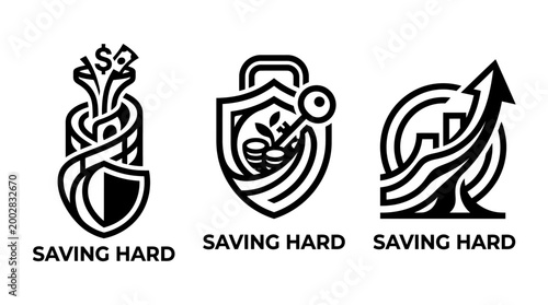 Financial Security and Savings Concept with Shield and Growth Symbols.