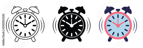 Alarm clock icon, classic ringing clock symbol with bells, clean vector illustration