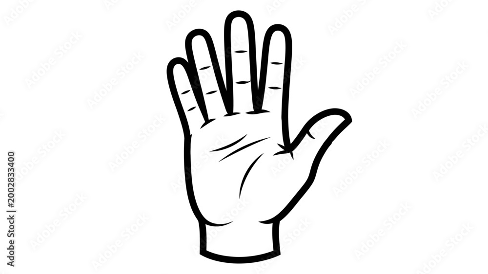 Obraz premium Hand Gesture of Open Palm: A detailed illustration of an open human palm, fingers extended and slightly curved, the lines and contours of the hand rendered with precision.