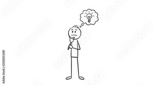 Creative Ideation: A stick figure embodies deep thought, a lightbulb illuminating their inner world with a spark of creativity and a surge of ingenuity.