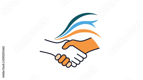 Collaborative Handshake: An abstract illustration depicts a collaborative handshake, symbolizing unity, partnership, and agreement, overlaid with dynamic, colorful lines