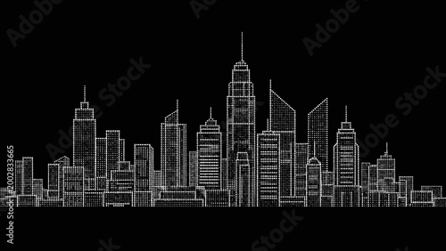City Skyline Silhouette: A clean, sleek silhouette of a city skyline, emphasizing architectural forms and urban design. Its modern lines and minimalist aesthetic make it a versatile element.
