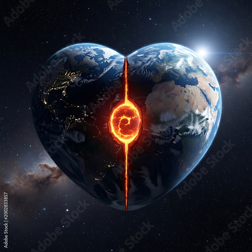 Earth in the shape of a broken heart