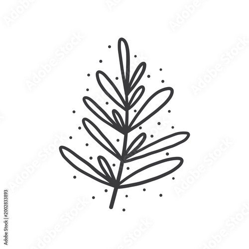 Hand drawn foliage branch vector, twig and leaves, flora