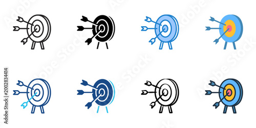 Goal setting icons set multiple style collection. Editable stroke 
