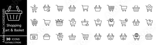 Shopping cart, basket icon set. Shopping basket icon set. Buy on market or supermarket. Shopping basket. Vector illustration