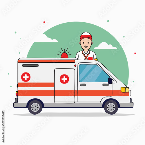 Cartoon Ambulance with Medic