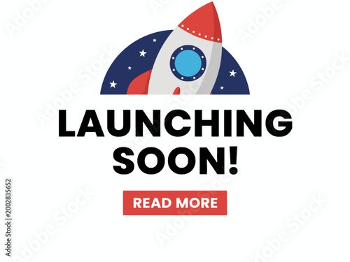 Rocket Ship Launching Soon Business Announcement Graphic