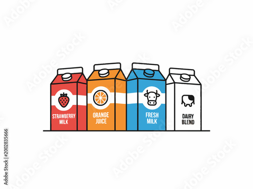 Milk and juice carton icon set isolated on white background