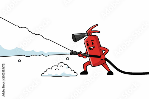 Fire Extinguisher Mascot Spraying Foam Illustration on White