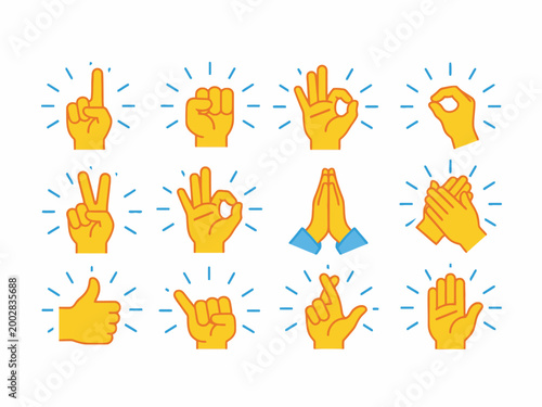 Hand Gesture Sticker Set with Thumbs Up Peace and OK Icons