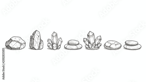 Crystals and Stones Collection Sketch Isolated on White Background