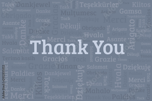 Thank you word cloud in international languages. Colorful concept design. Thank you phrase world graphic.