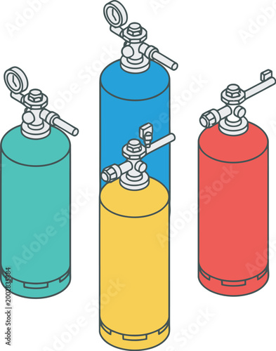 Industrial Gas Cylinder with Valve in Isometric Vector Style
