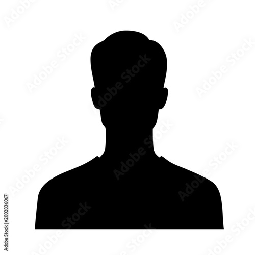 Man silhouette black on white. Simple vector person bust shape.