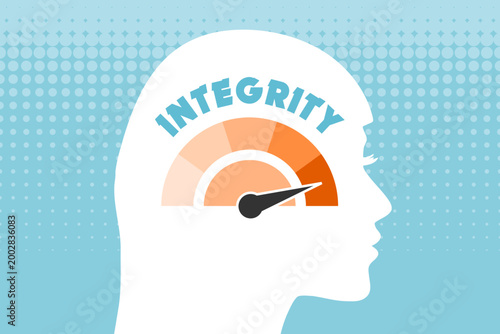 Integrity level meter on a woman head silhouette profile view. Concept illustration.