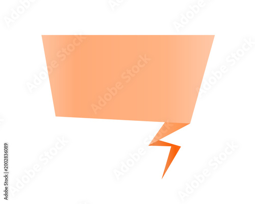 Orange origami speech bubble. Blank text bubble design element - abstract geometric vector sign.