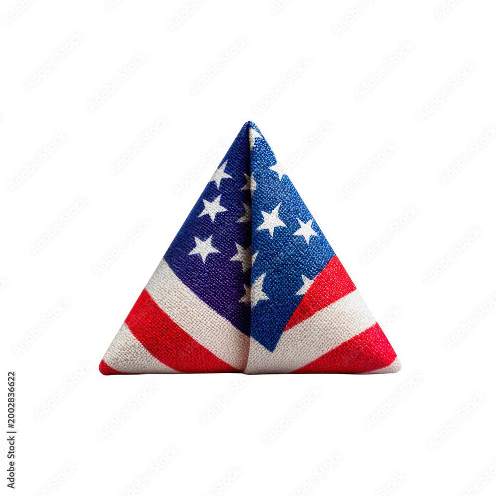 Fototapeta premium Folded American flag displayed in triangular shape honoring Memorial Day with red white and blue stars and stripes