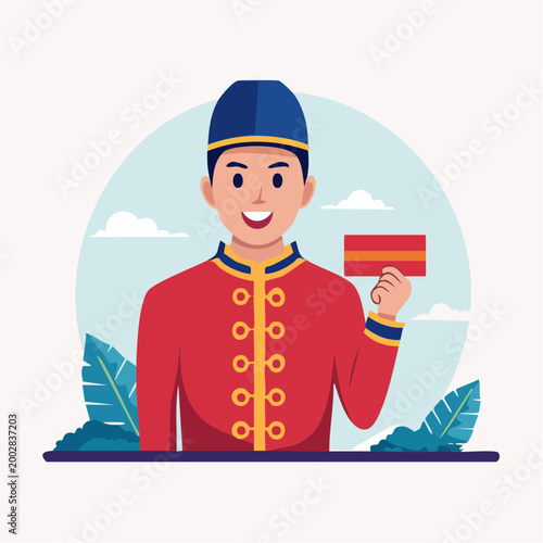 Man in Uniform Holding Spanish Flag