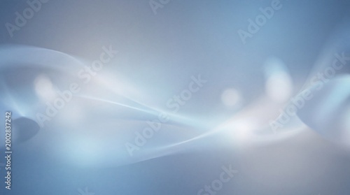 Abstract blue and white flowing lines with glowing elements and soft bokeh lights in a modern photograph.