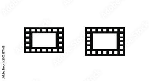 Φωτογραφία Two film frame silhouettes with sprocket holes black on white background silhoue