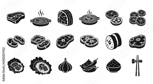 Variety of Asian Food Icons.