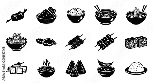 Variety of Asian Food Icons.