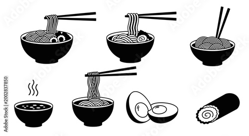 Ramen Noodle Bowls with Chopsticks.